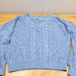 Vintage‎ Geoffrey Beene Made in USA Chunky Cable Knit Sweater Blue Large